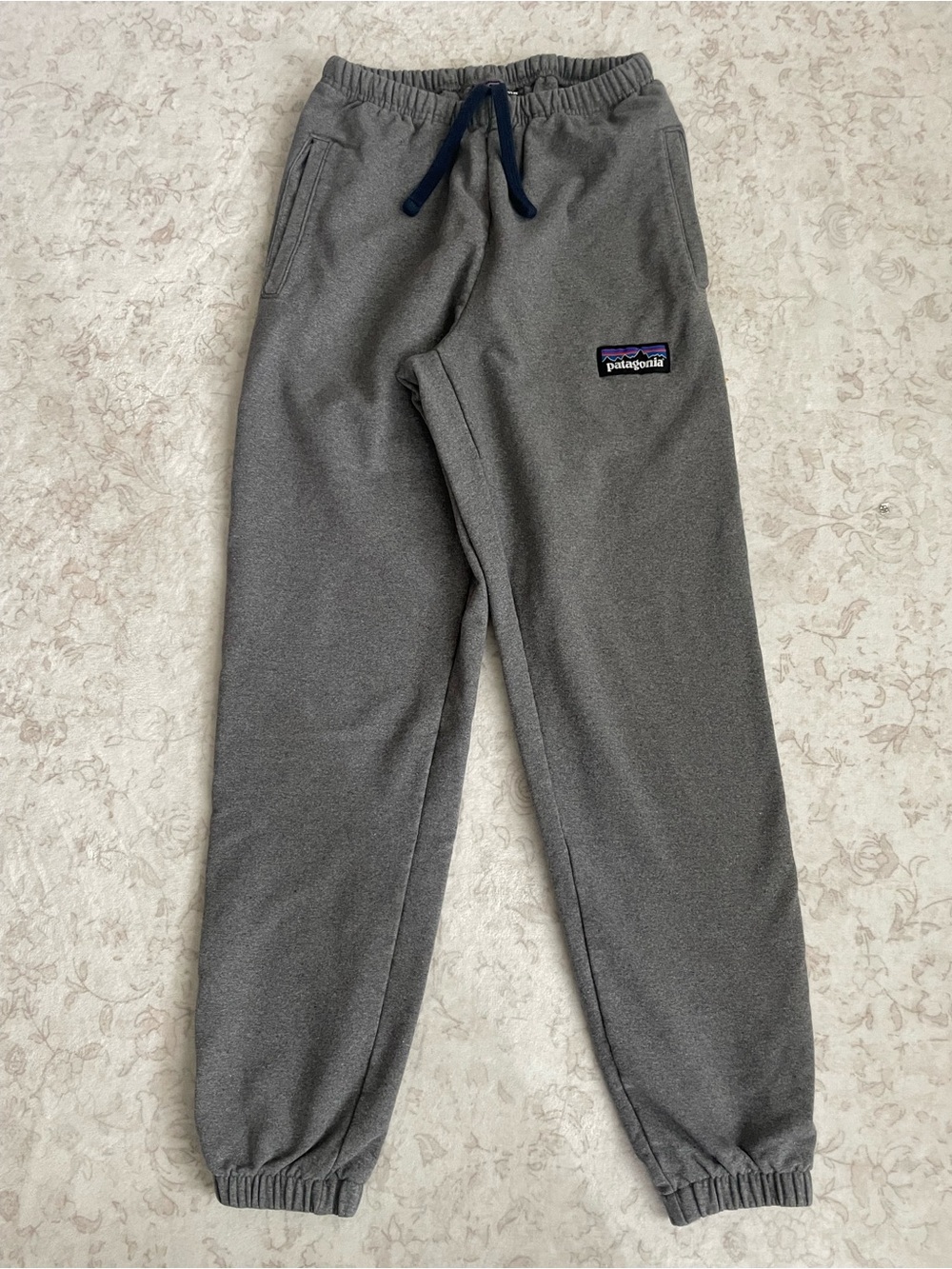 Patagonia Kids Gray Jogger Sweatpants with Navy Drawstring